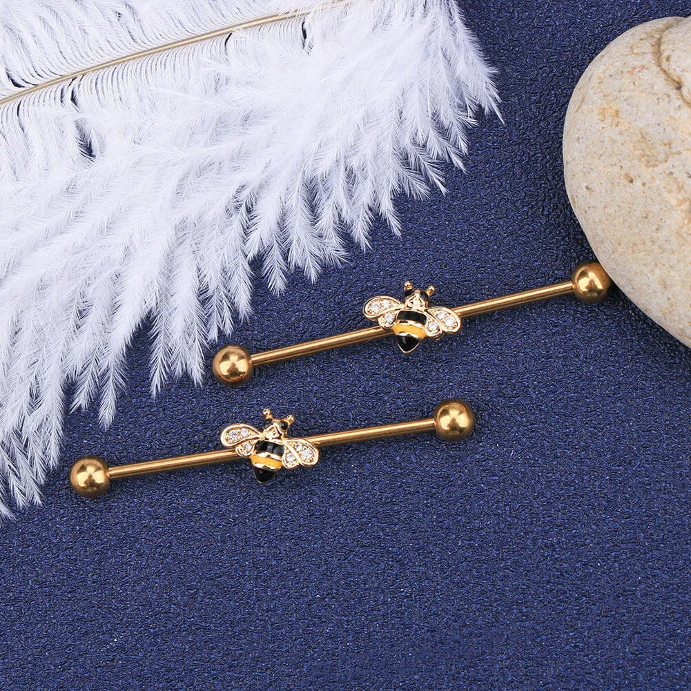 14G Golden Bee Industrial Barbell 38mm Industrial Piercing Jewelry