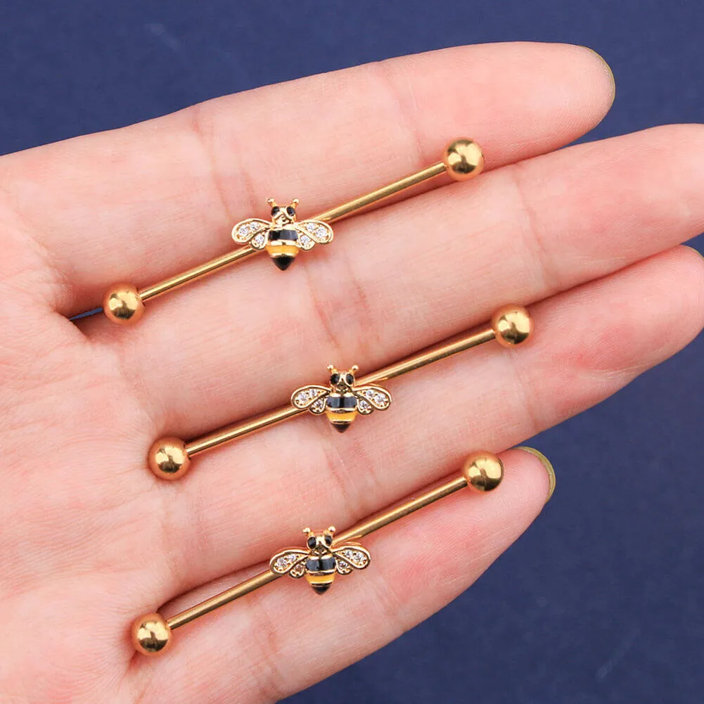 14G Golden Bee Industrial Barbell 38mm Industrial Piercing Jewelry