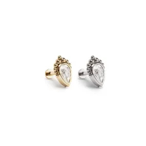 14K Gold Pear-Cut Diamond Beaded Labret Stud