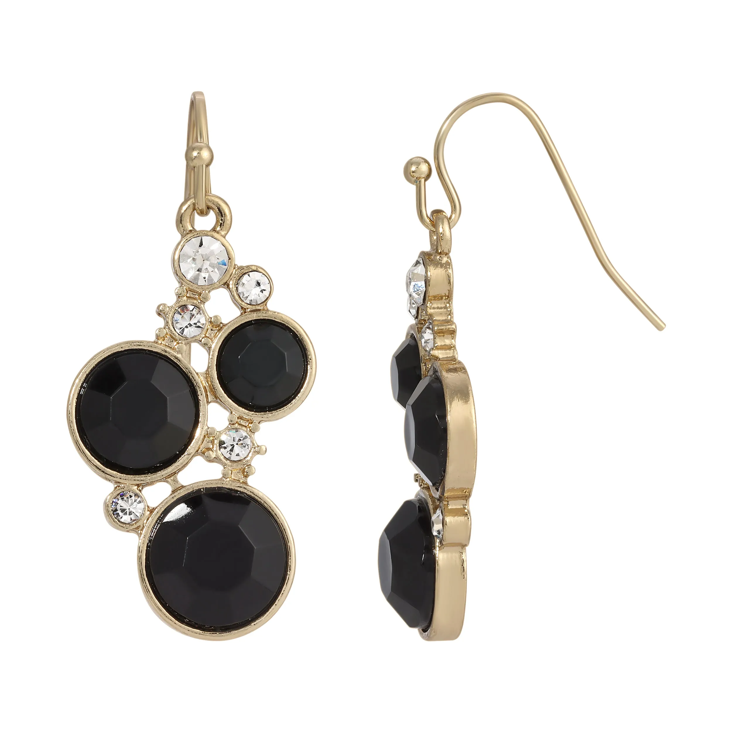 1928 Jewelry Black Stone And Crystal Cluster Drop Earrings