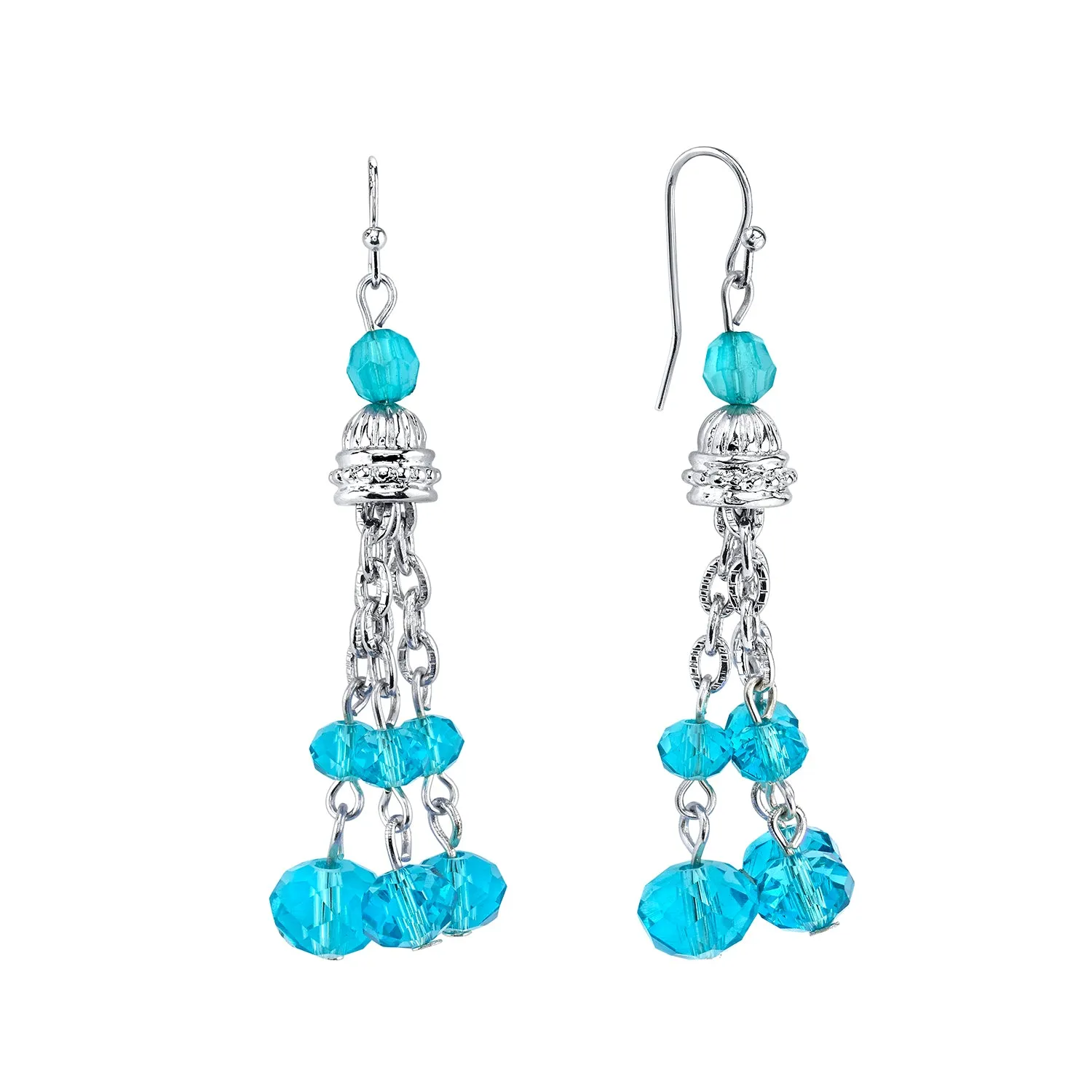 1928 Jewelry Cyprus Aqua Blue Glass Crystal Tassel Drop Earrings