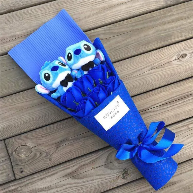 9 Styles Kawaii  Stitch Soap Flower Plush Toy Anime Stich Soft Stuffed Animal Doll Romantic Valentine's Gift no box