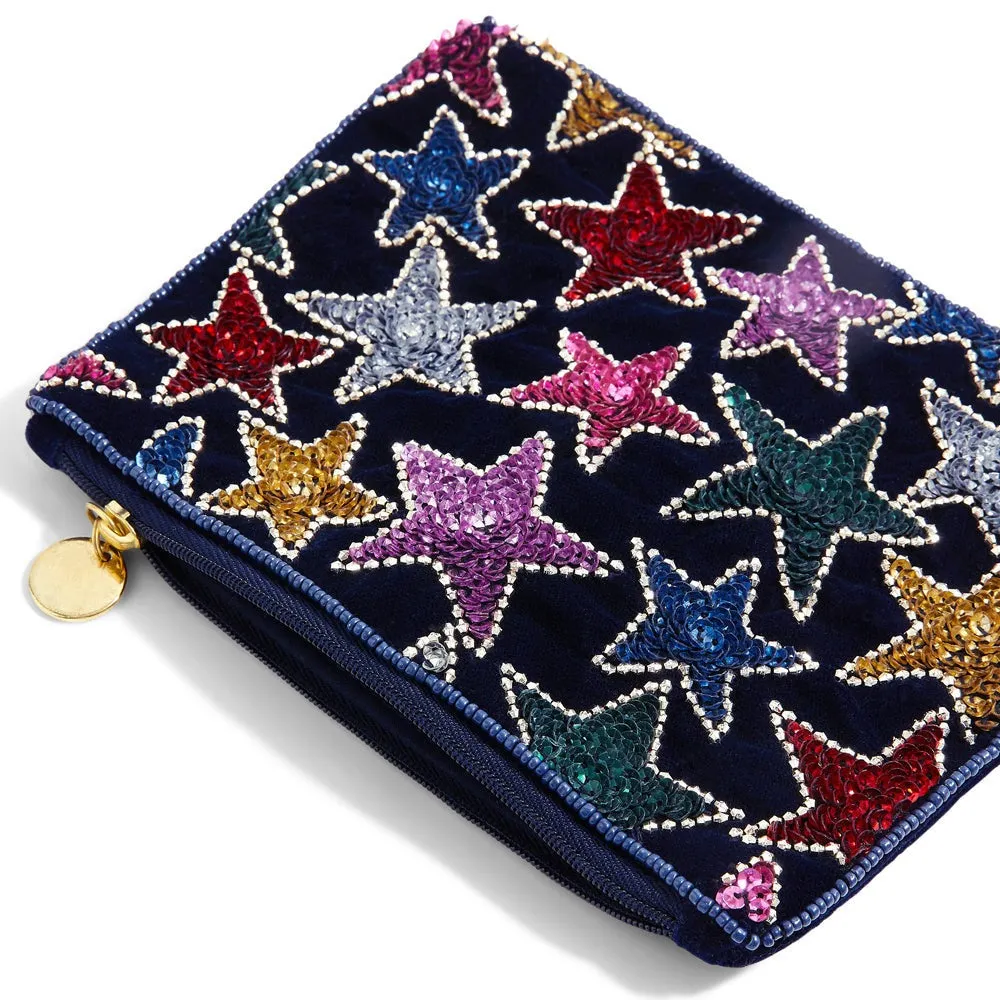 Velvet Beaded Pouch with Multi Stars for Women by Accessorize London