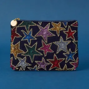 Velvet Beaded Pouch with Multi Stars for Women by Accessorize London