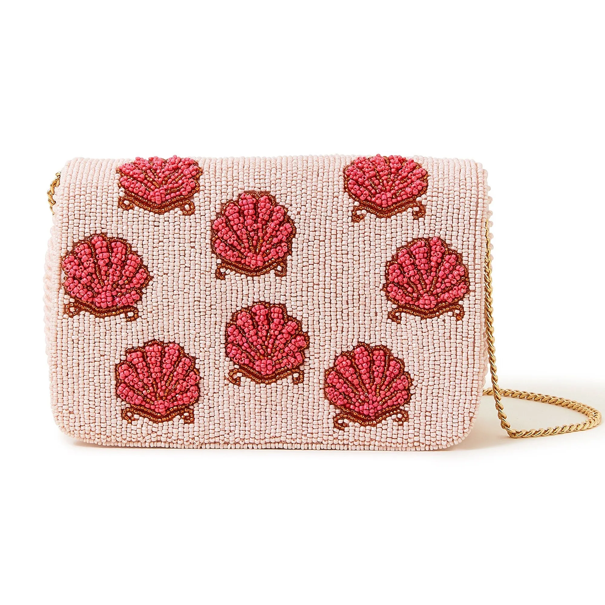 Accessorize London Women's Pink Shell Hand-Beaded Chain Strap Clutch Bag