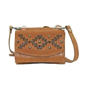 American West Tribal Weave Natural Tan Leather Small Crossbody