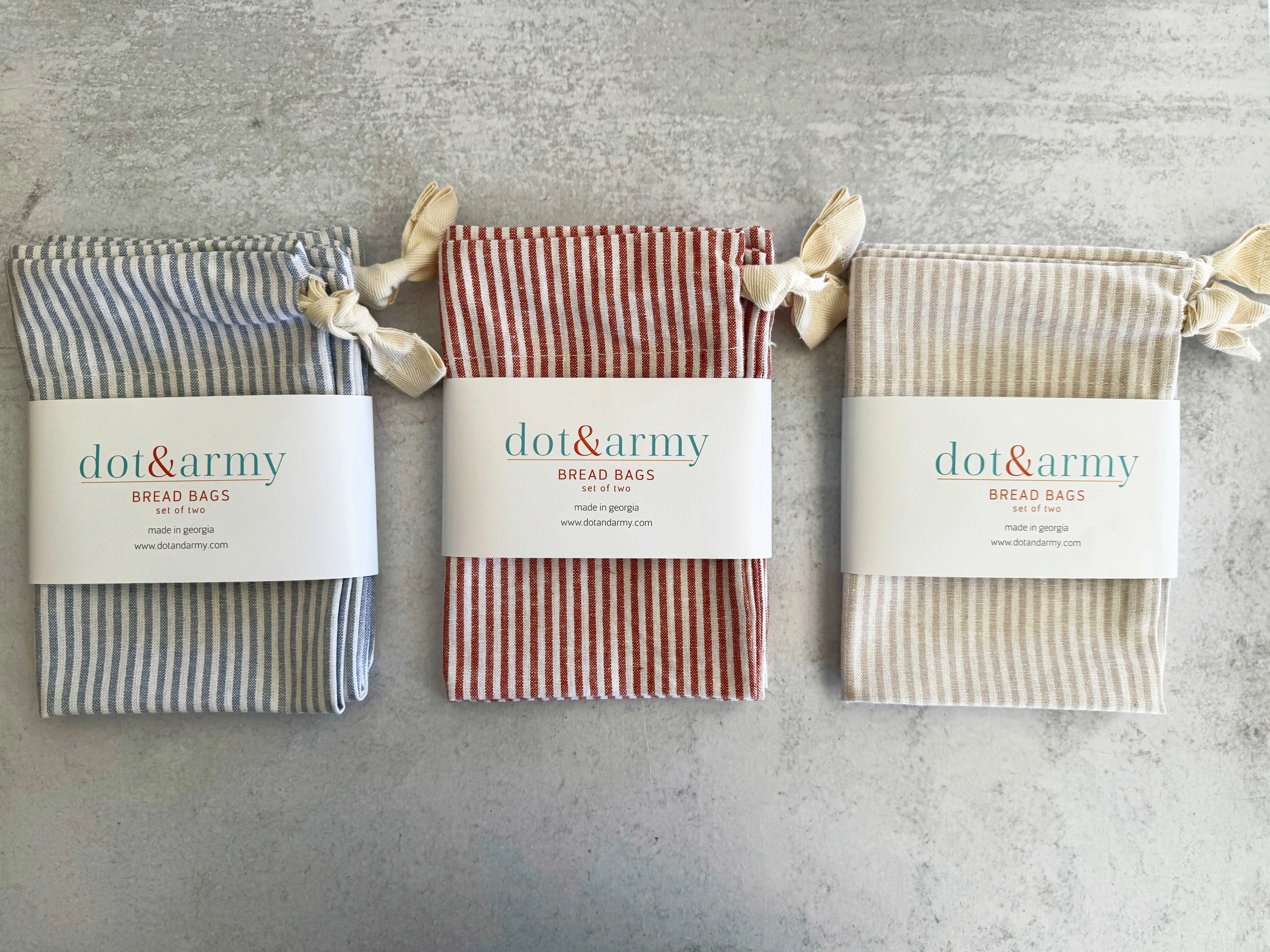 Americana Stripe Linen Bread Bags, set of two