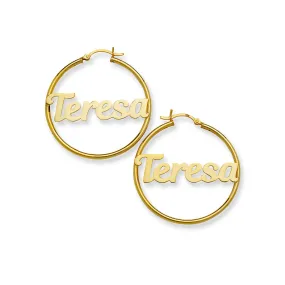 Better Jewelry Magnolia Script Name Hoop Gold 10K Earrings