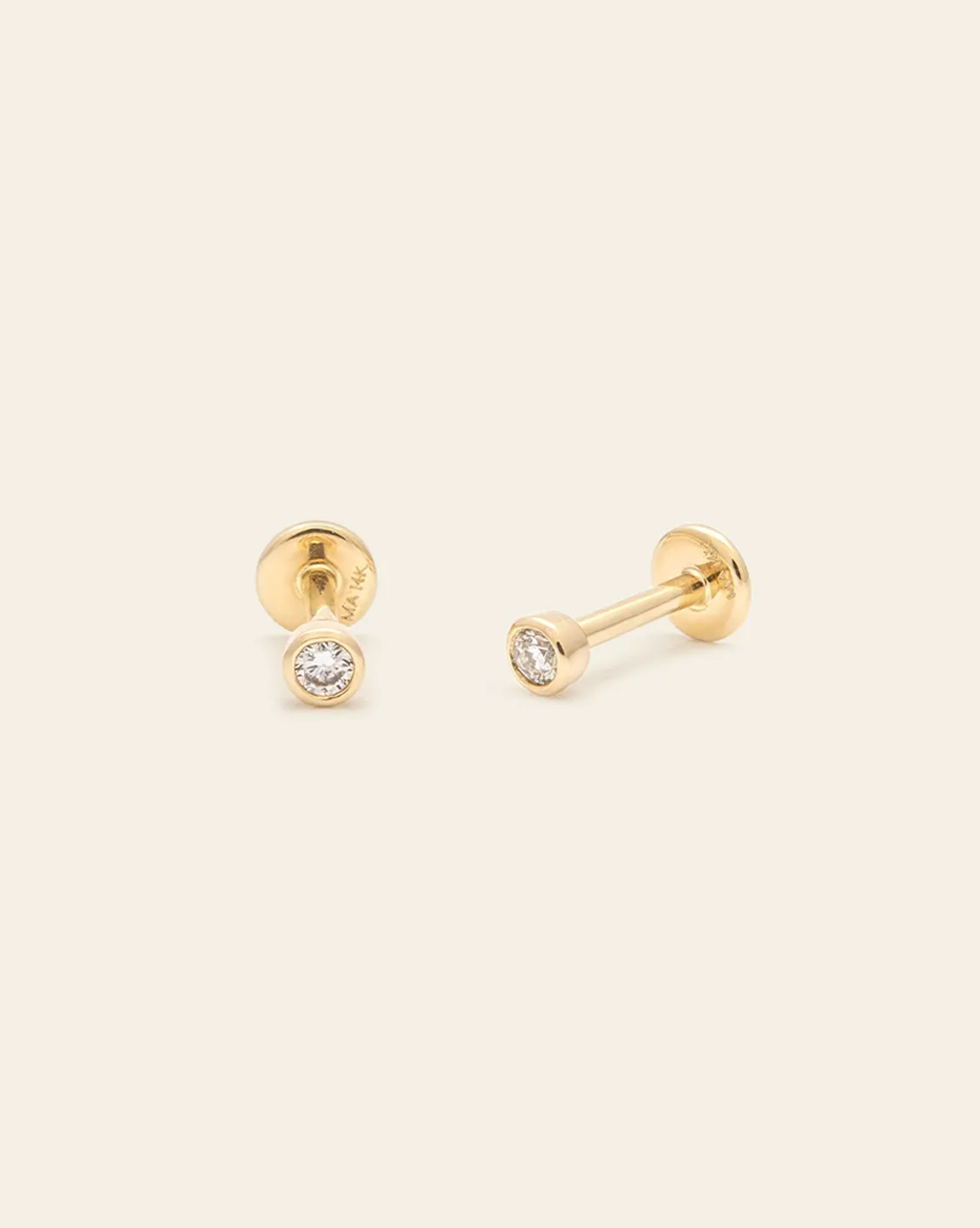 Bezel Set Diamond Stud - 14k Solid Gold