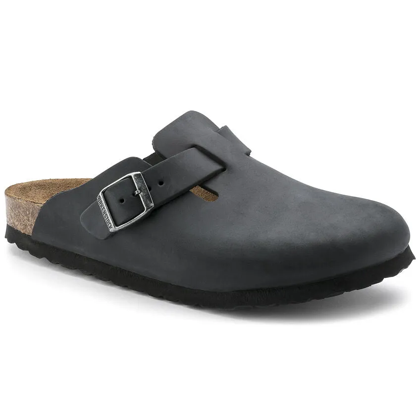 Birkenstock Women's Boston Oiled Leather (Black - Regular Fit)