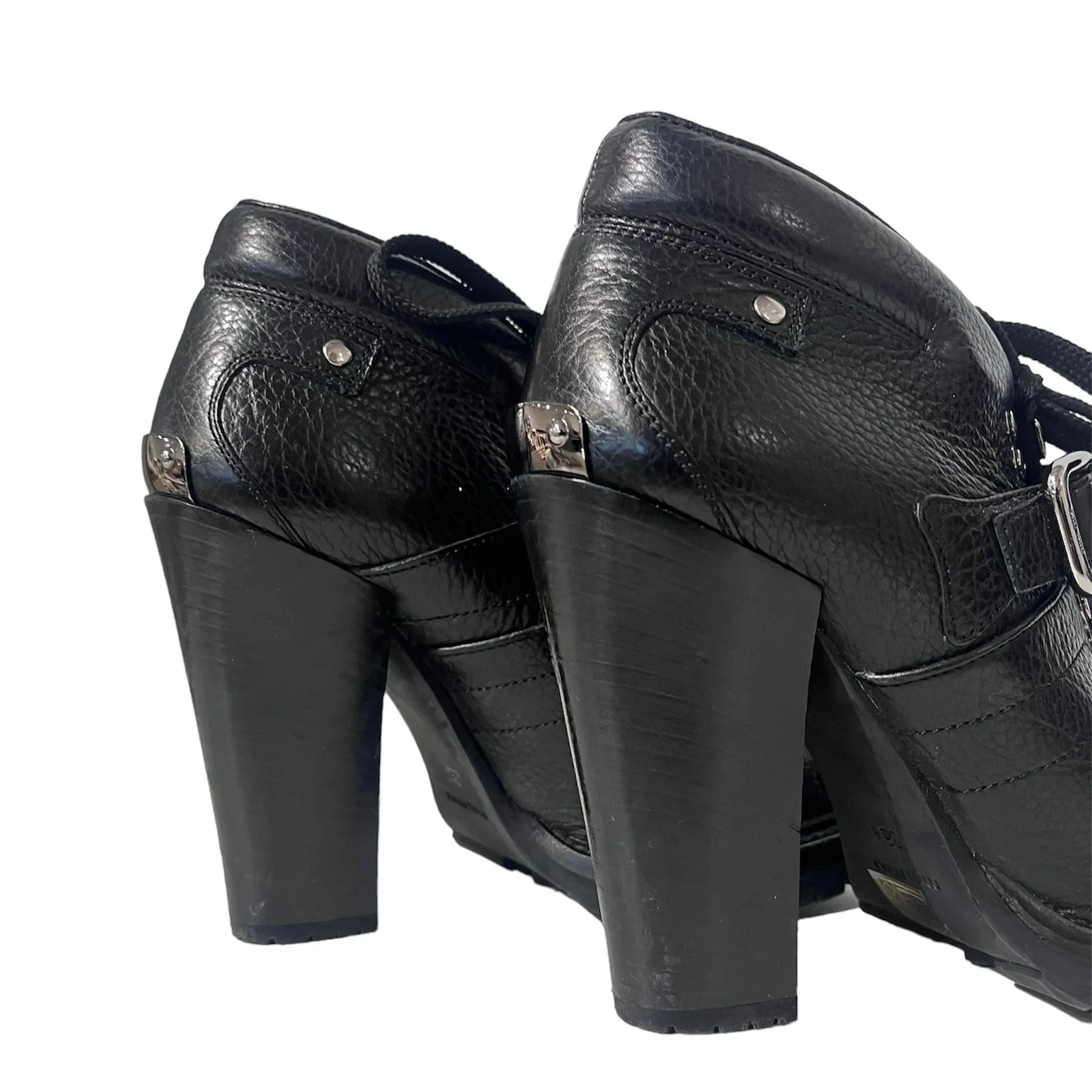 Black Textured Leather Bootie 38.5