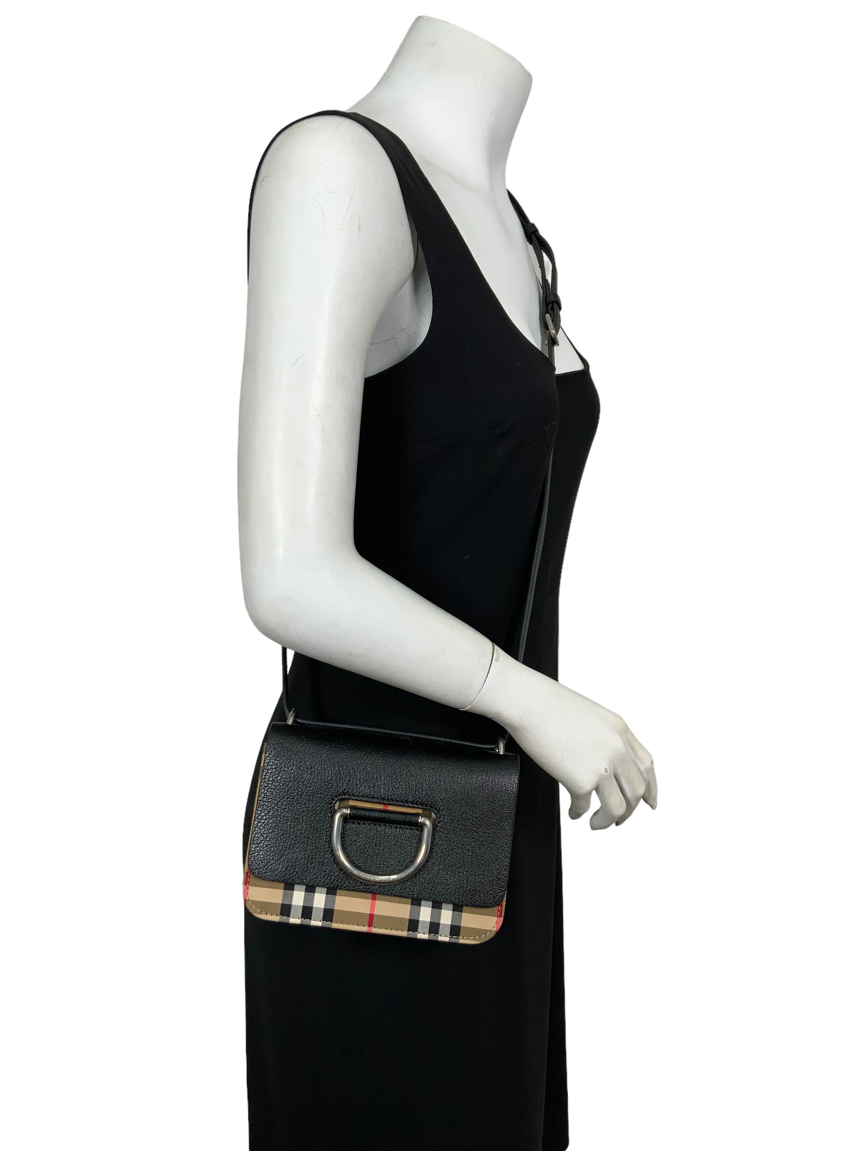 Burberry D-ring Small Checkered Canvas and Leather Crossbody Bag