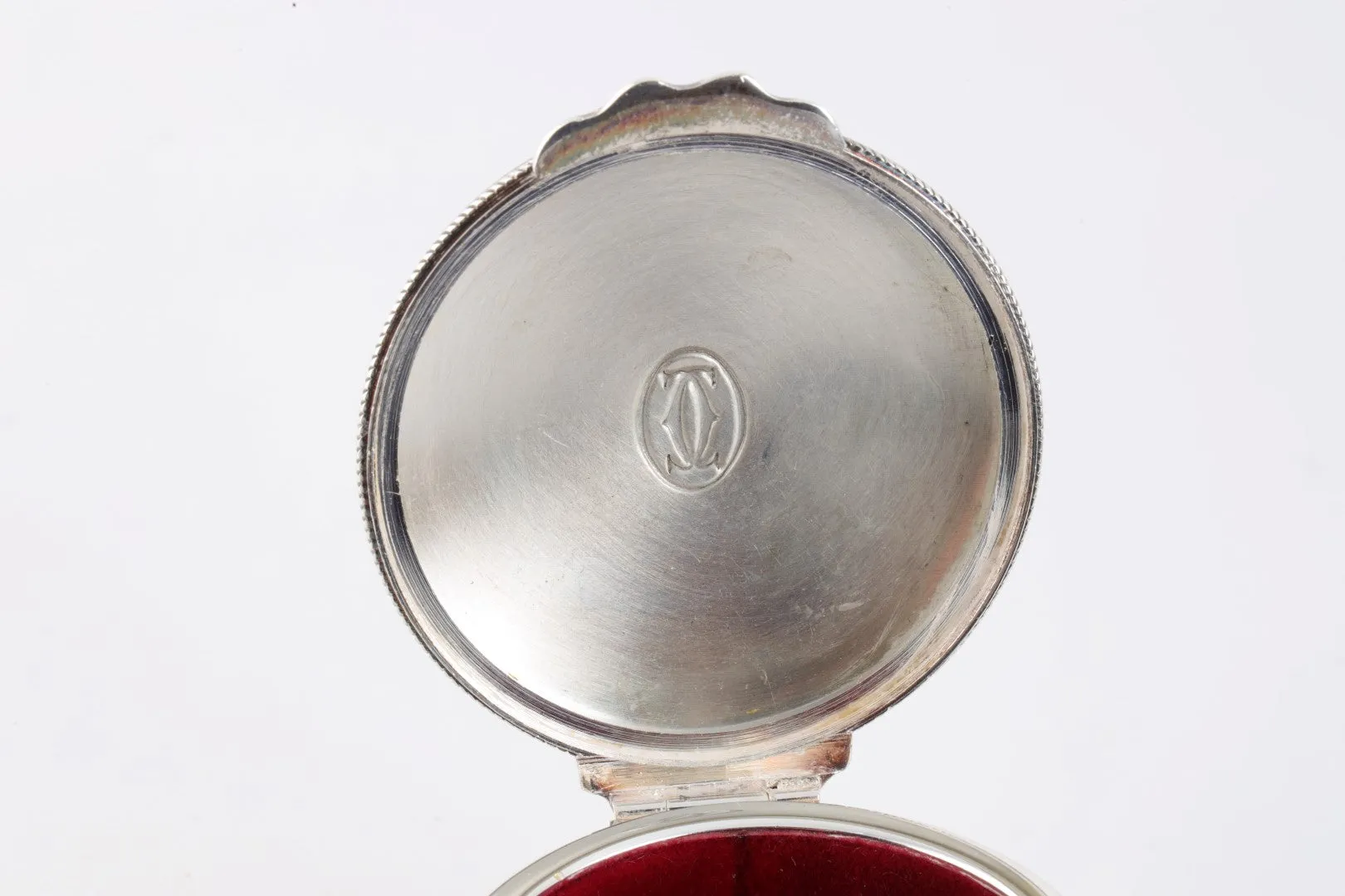 Cartier 925 Silver Red Velvet Inlay Trinket Box (44.08g.)