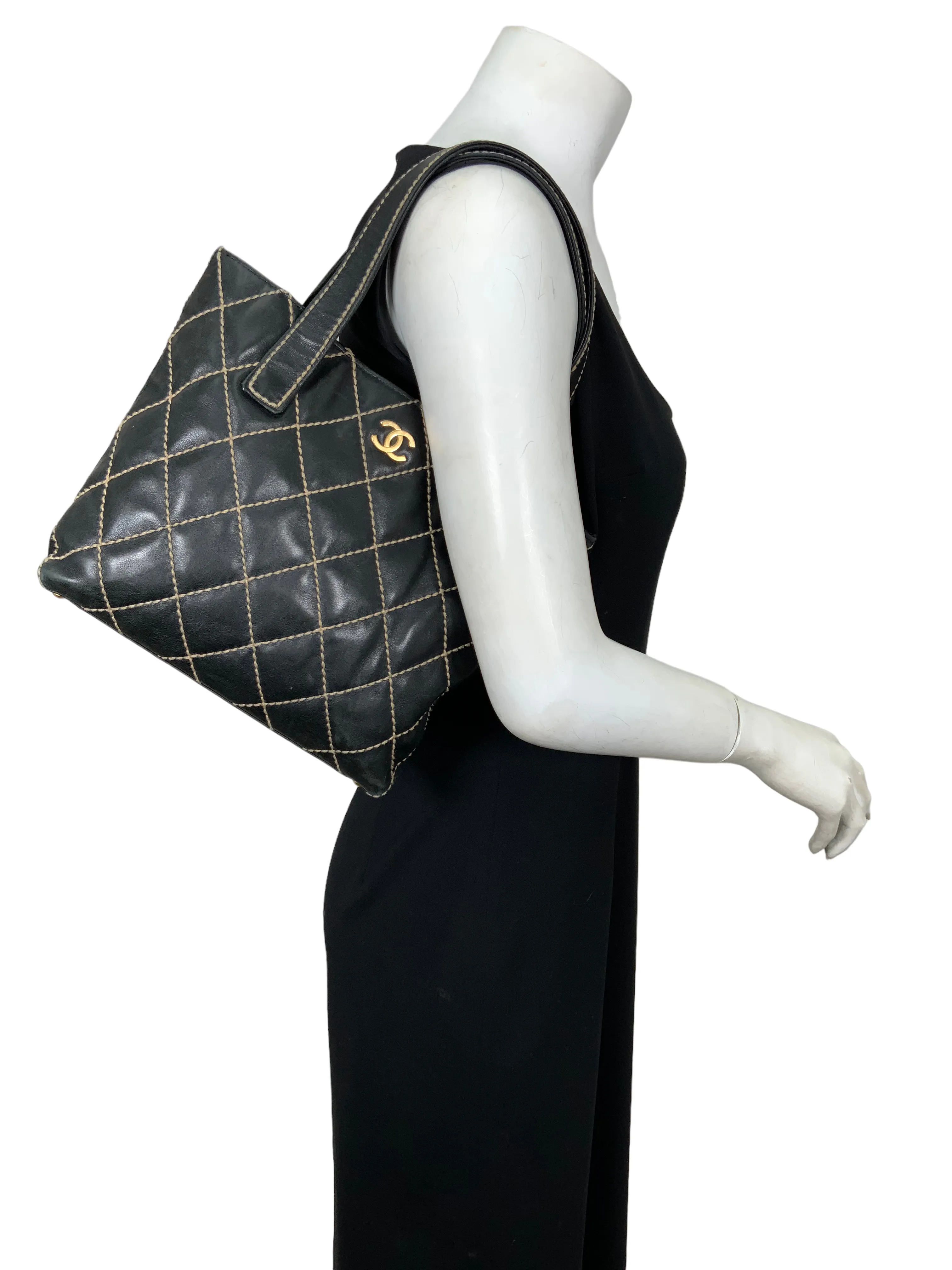 CHANEL Wild Stitch Quilted Leather Small Surpique Tote Bag