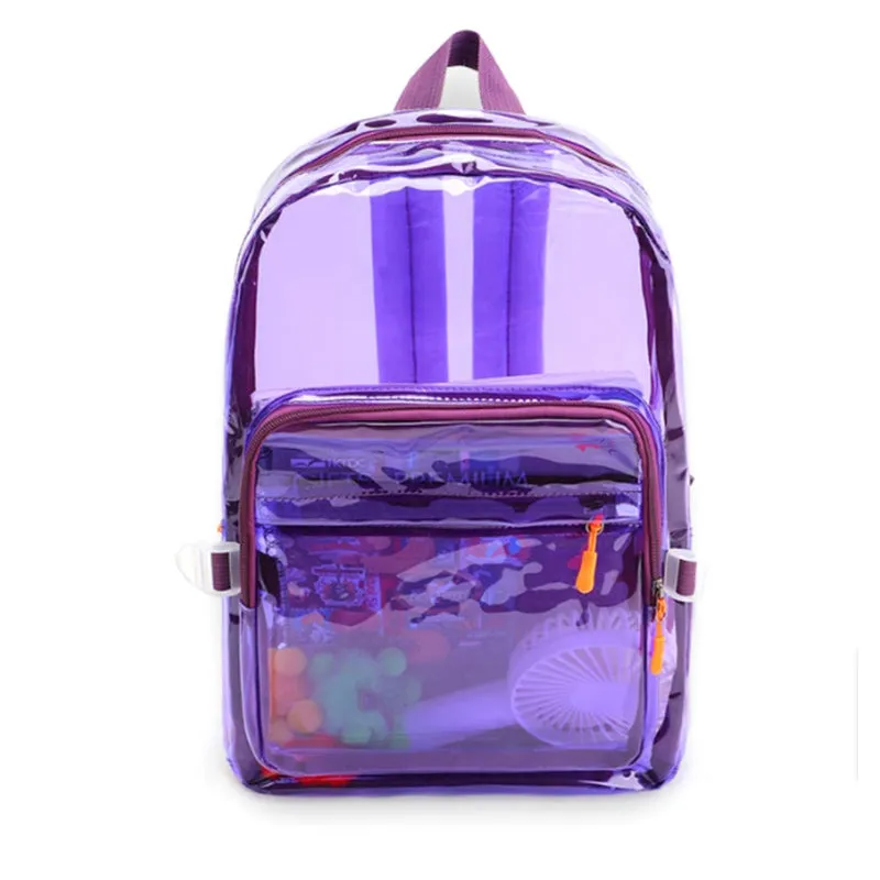 Clear Transparent PVC Multi-pockets School Travel Rucksack Sport Waterproof Comfort