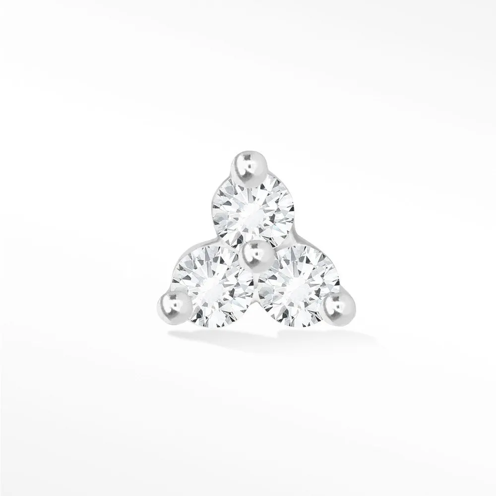 Diamond Flat Back Earring Trinity 14k White