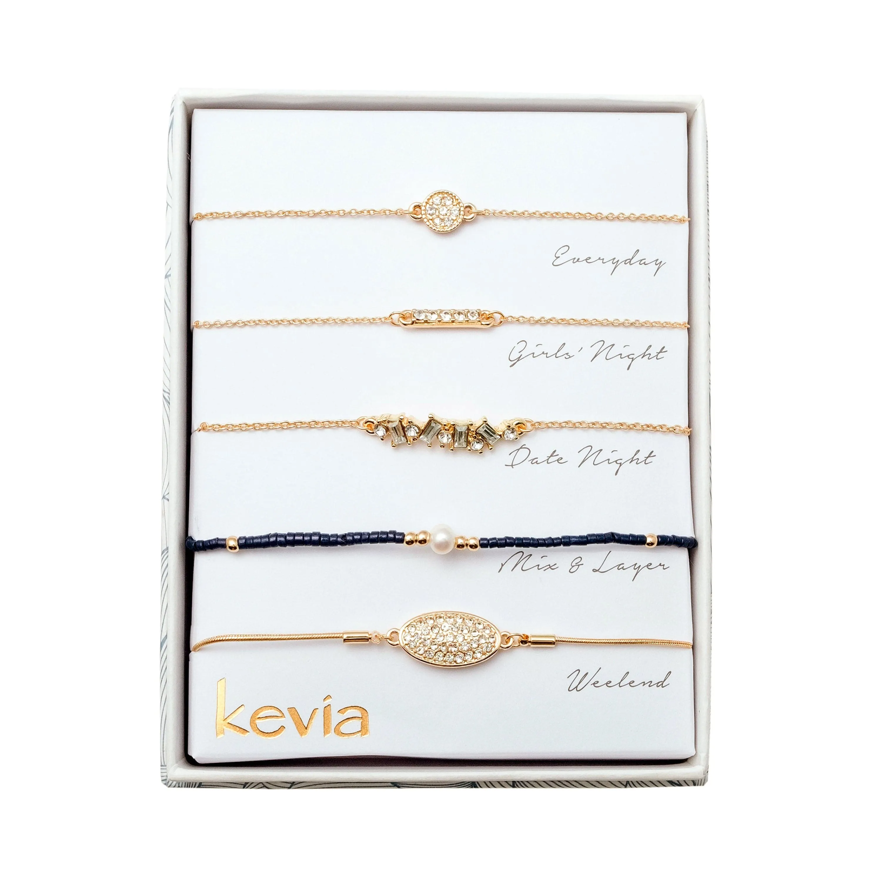 Gold & Cubic Zirconia Delicate Bracelet Set