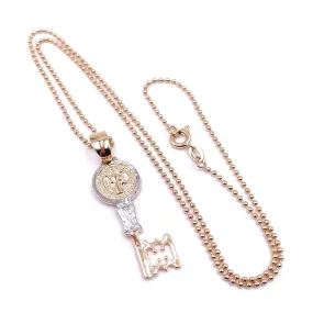 Gold St Benedict Key Charm Necklace Protection Jewelry