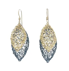 Graduated Oxidized Sterling Silver and Gold Fill Leaves Earrings by MetaLace Jewelry