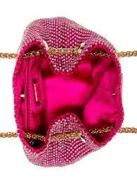 GUESS Lua Rhinestone Mini Bucket Bag Fuchsia