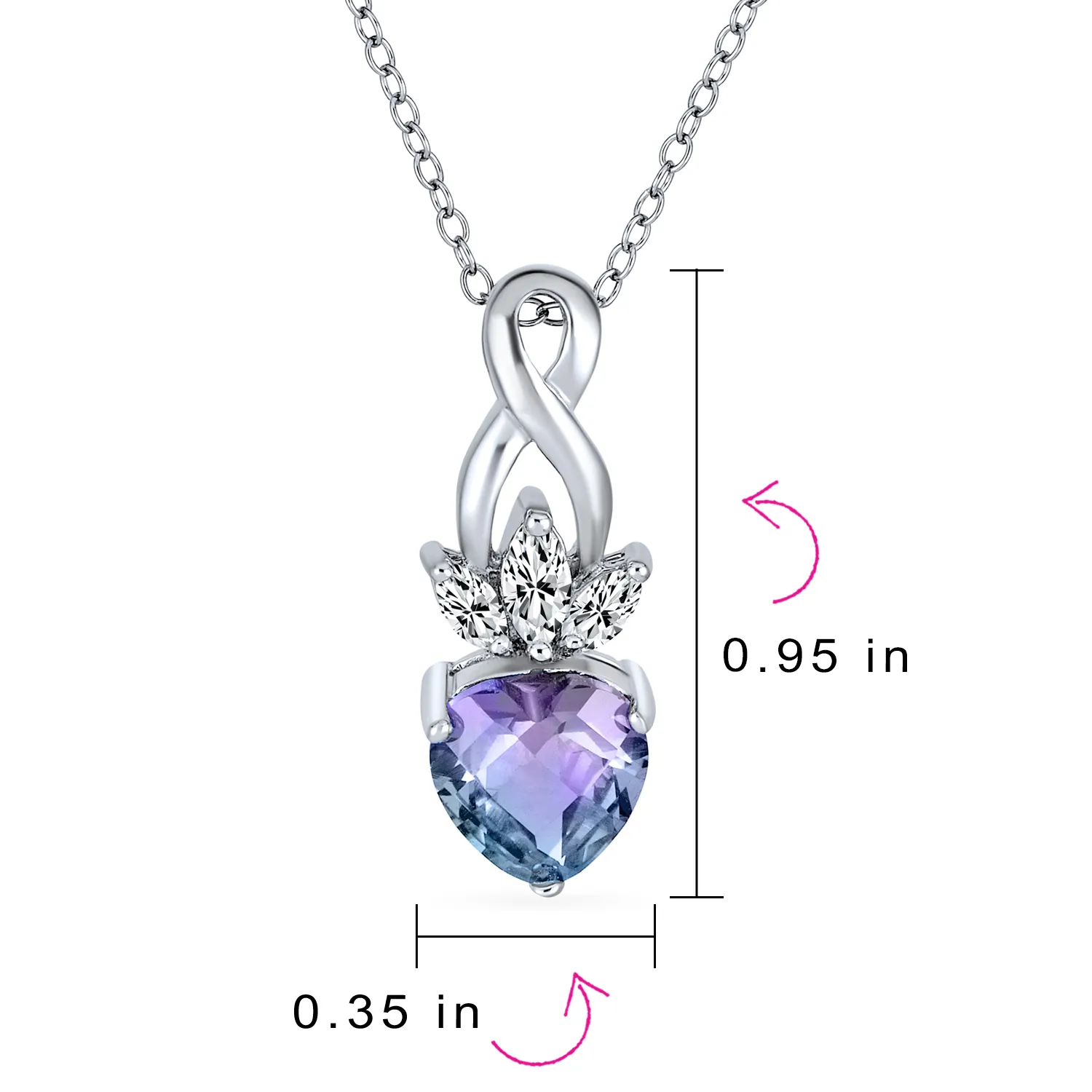 Heart Purple Mystic CZ Stud Earrings Infinity Pendant Jewelry Set