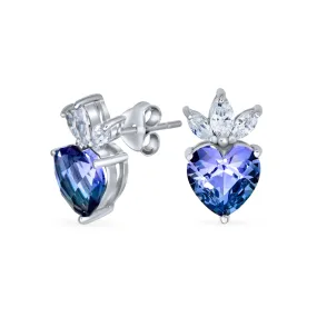 Heart Purple Mystic CZ Stud Earrings Infinity Pendant Jewelry Set