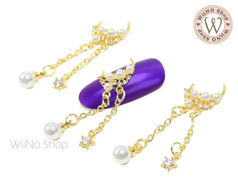 Moon & Star Nail Jewelry Charm with Chain - 1 pc