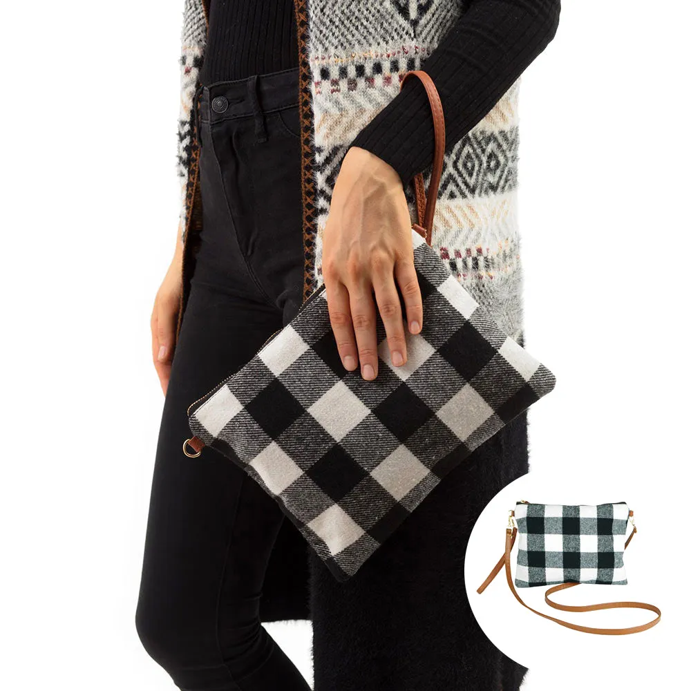 Multi-Way Buffalo Plaid Crossbody Wristlet Bag