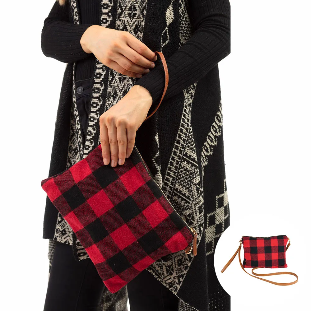 Multi-Way Buffalo Plaid Crossbody Wristlet Bag