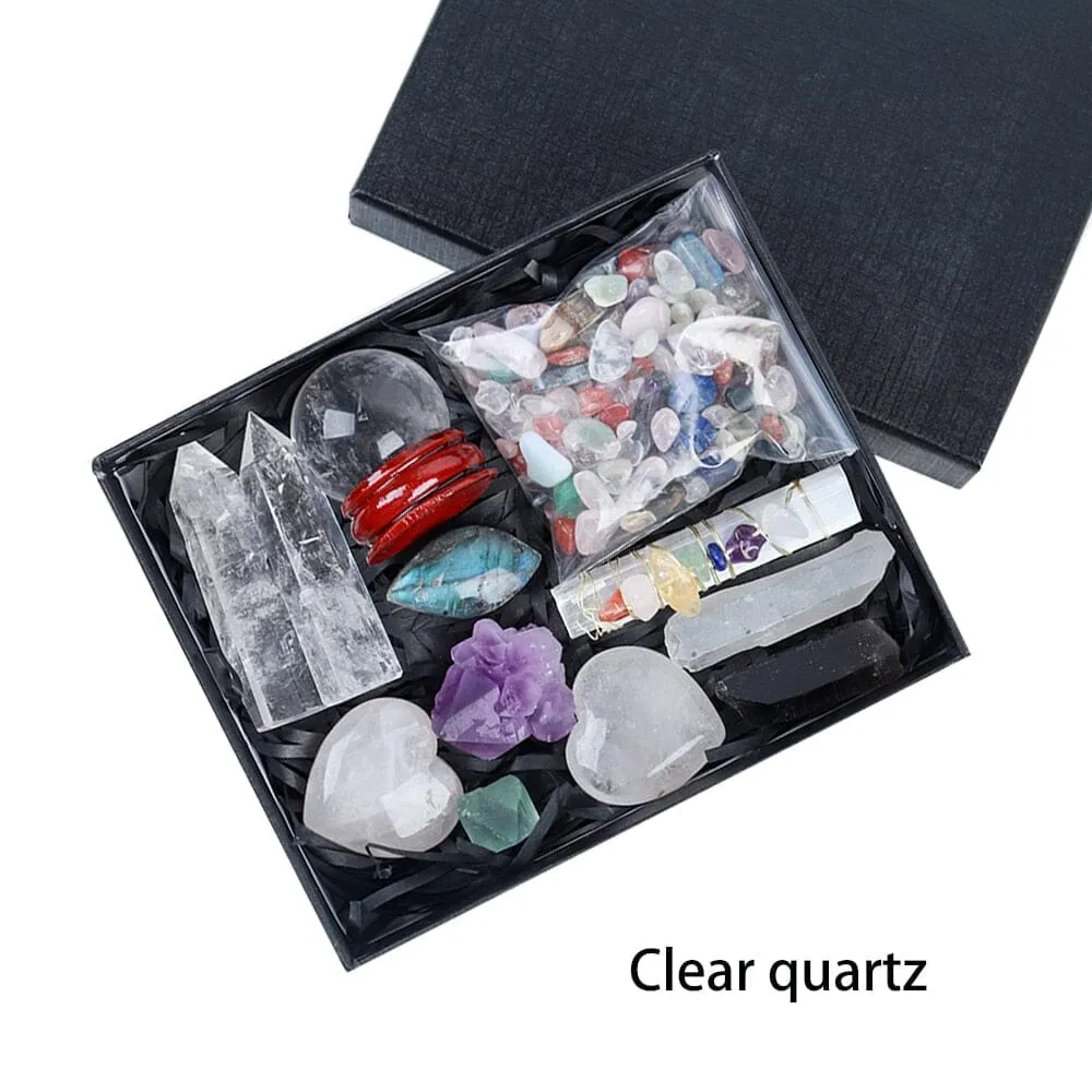 Natural Crystal Point Healing Stones, Wand and Chakra Stone Collection Box