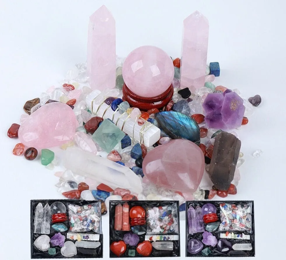 Natural Crystal Point Healing Stones, Wand and Chakra Stone Collection Box