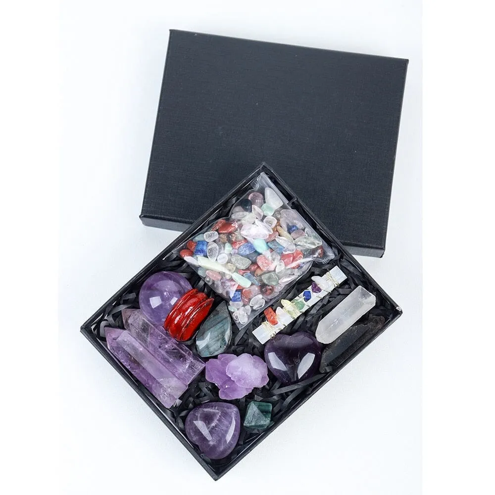 Natural Crystal Point Healing Stones, Wand and Chakra Stone Collection Box