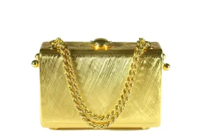 RODO clutch gold tone box bag with sliding chain