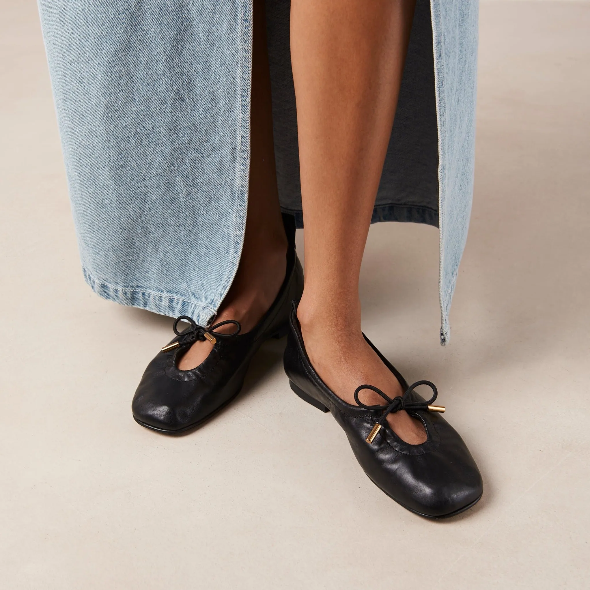 Rosalind Black Leather Ballet Flats