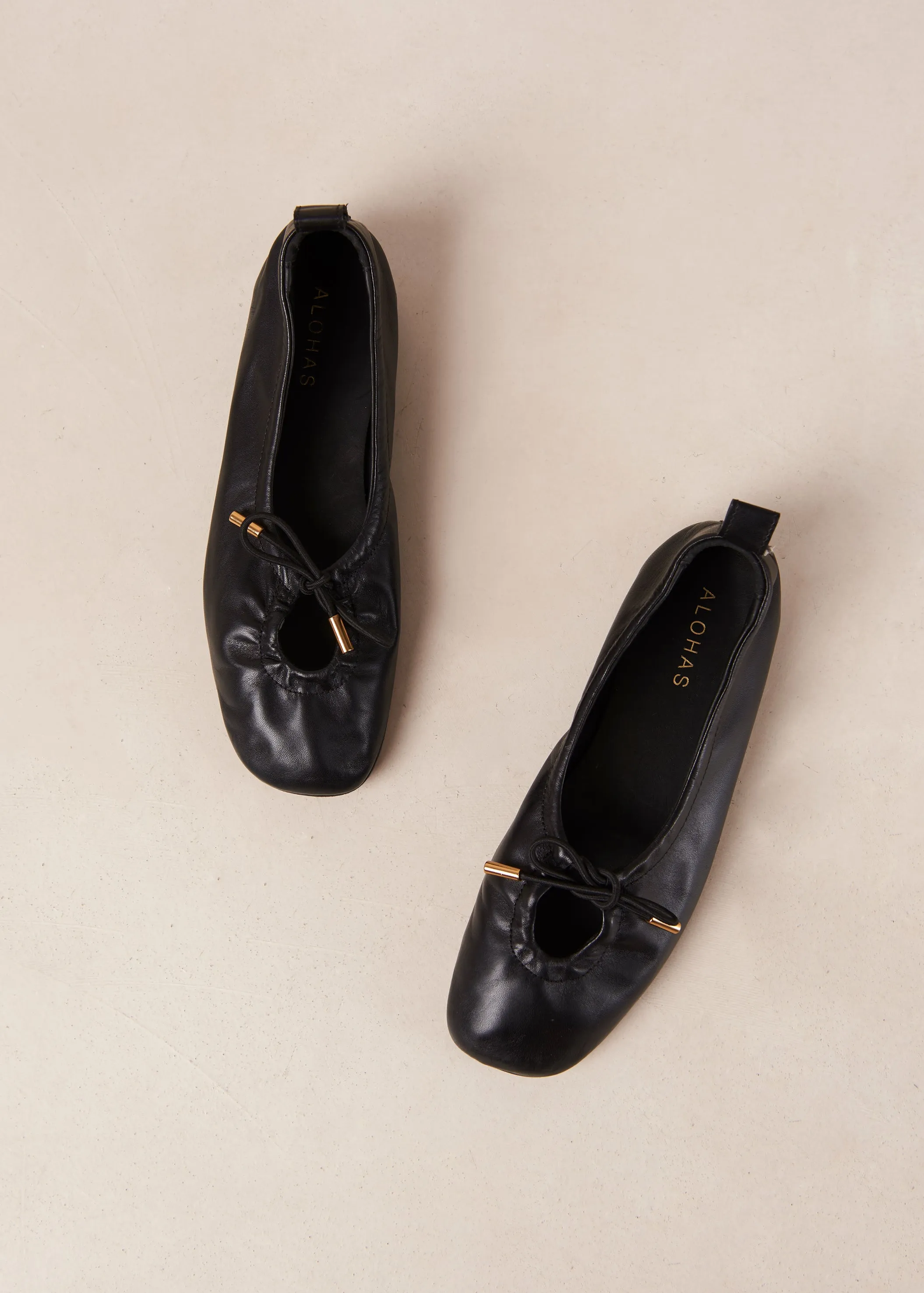 Rosalind Black Leather Ballet Flats