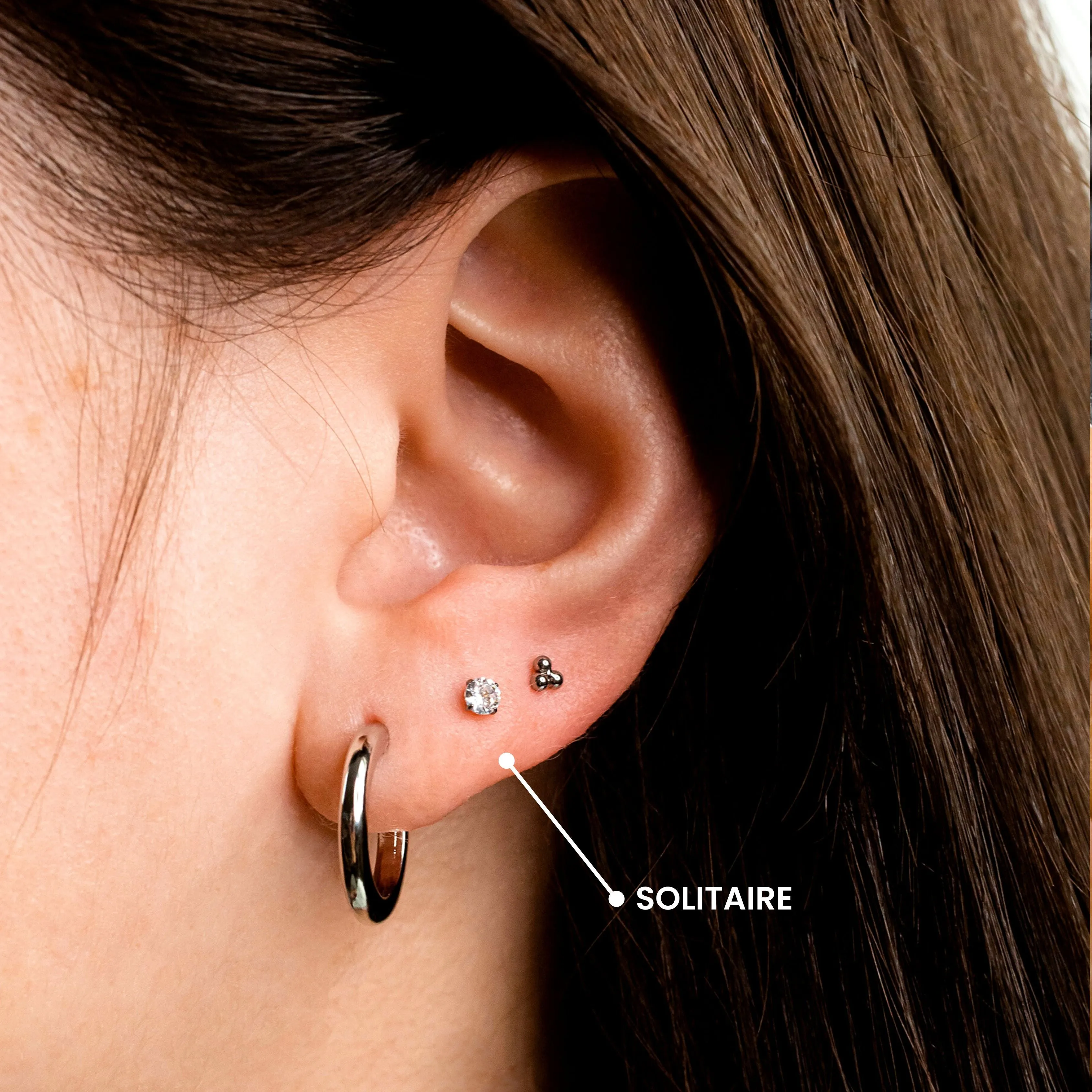 Solitaire Flat Back Sleeper Earrings Set