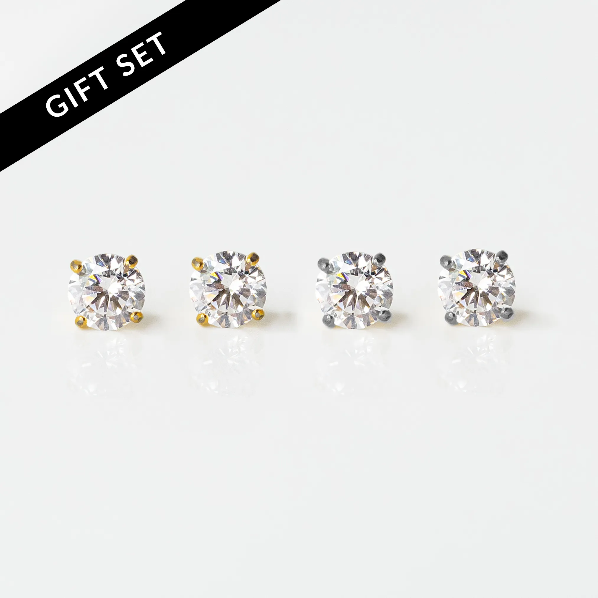 Solitaire Flat Back Sleeper Earrings Set