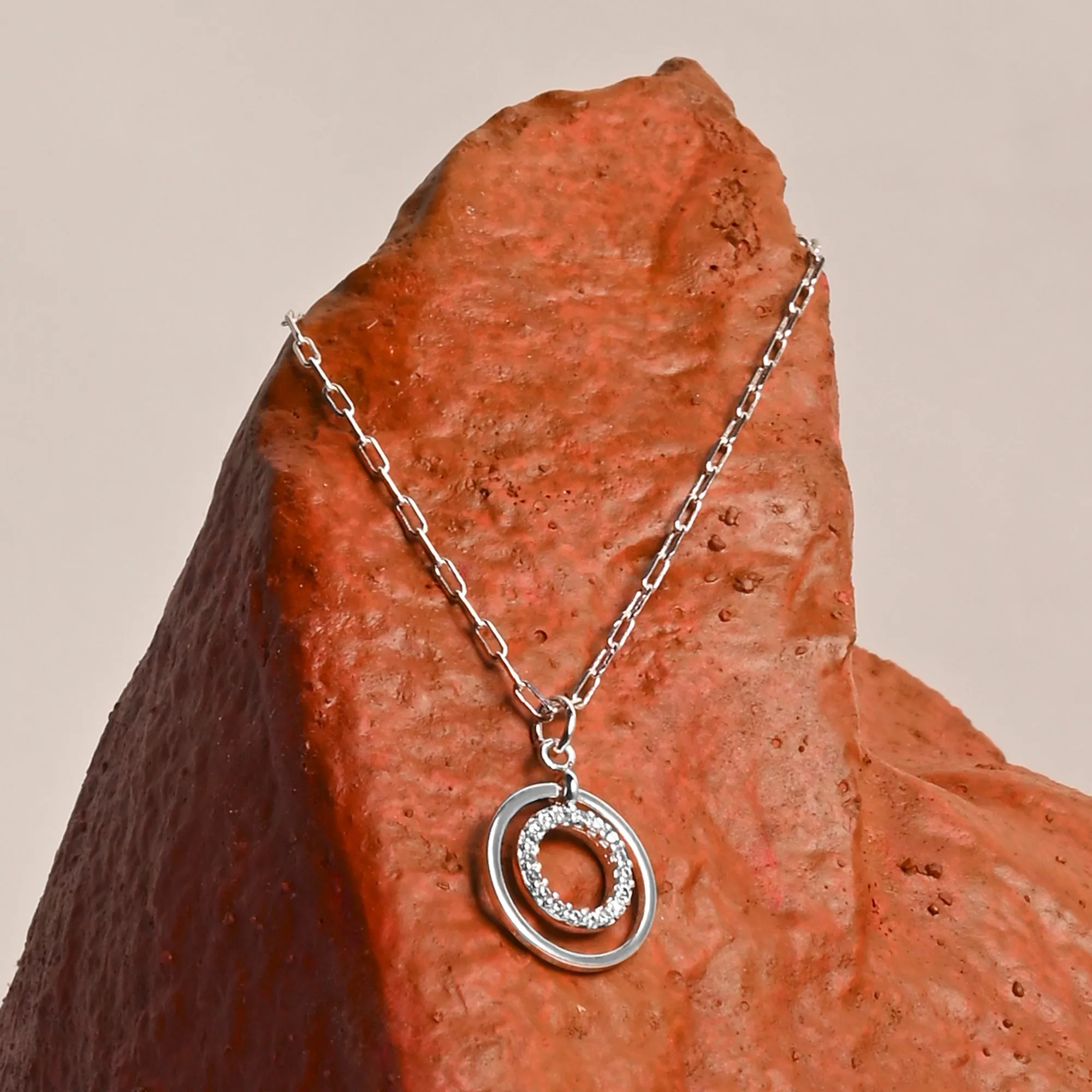 Sterling Silver-Plated Circle Pendant Necklace