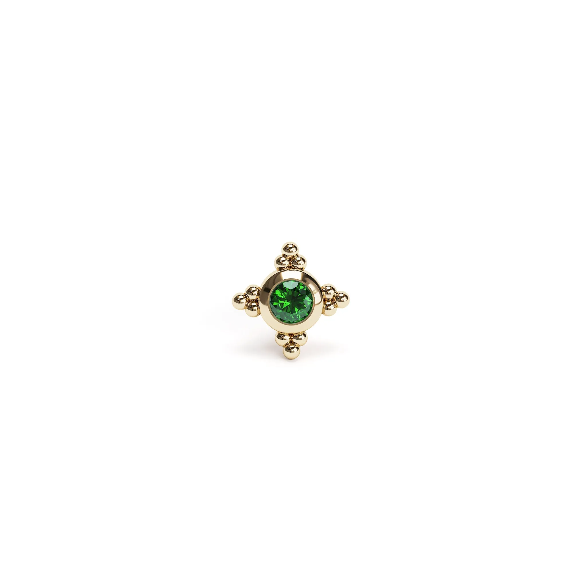 Tiny 14K Gold Emerald Beaded Stud