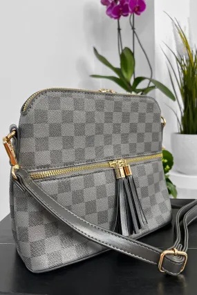 Two-tone Grey Check Double Tassel Handbag