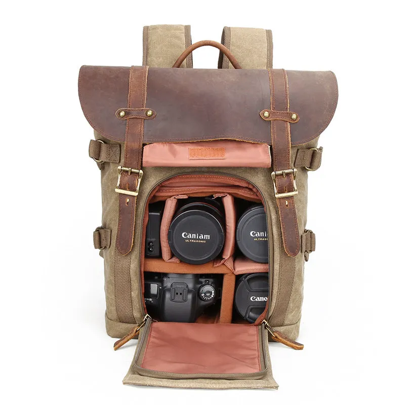 Waterproof Canvas DSLR Camera Backpack Retro Travel Backpack Canvas Laptop Backpack Q3033