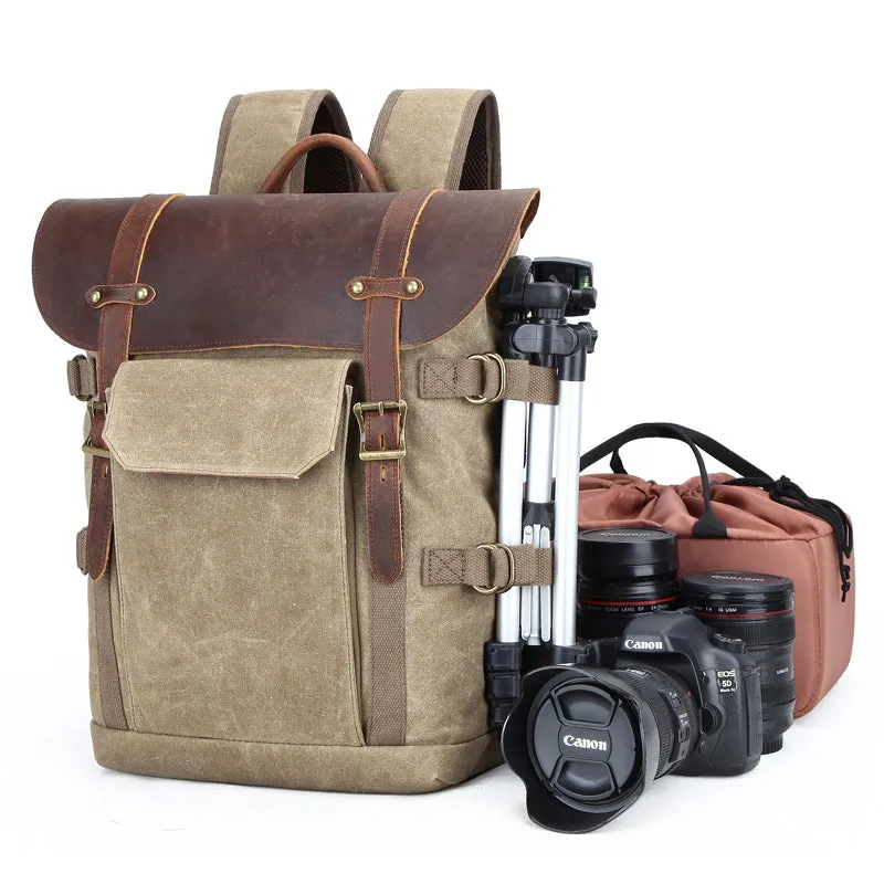 Waterproof Canvas DSLR Camera Backpack Retro Travel Backpack Canvas Laptop Backpack Q3033