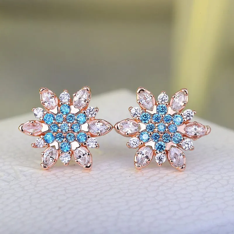 White Zircon Silver Jewelry Snowflake Stud Earrings