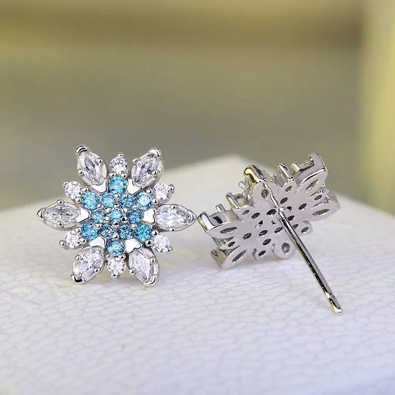 White Zircon Silver Jewelry Snowflake Stud Earrings